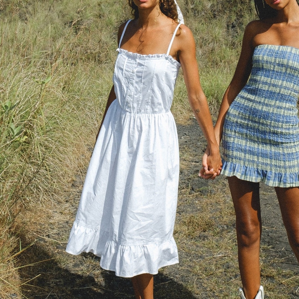NWT MOTEL ROCKS LENNOX MIDI DRESS IN POPLIN WHITE